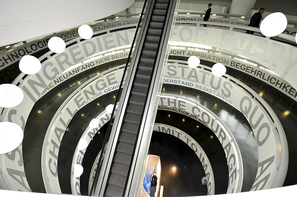 Labeled rotunda at the BMW museum, Munich, Bavaria, Germany, Europe