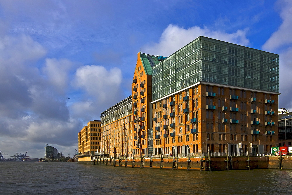 Apartment - and office buildings along the Elbe River, Hamburg Harbour, Hamburg, Germany, Europe