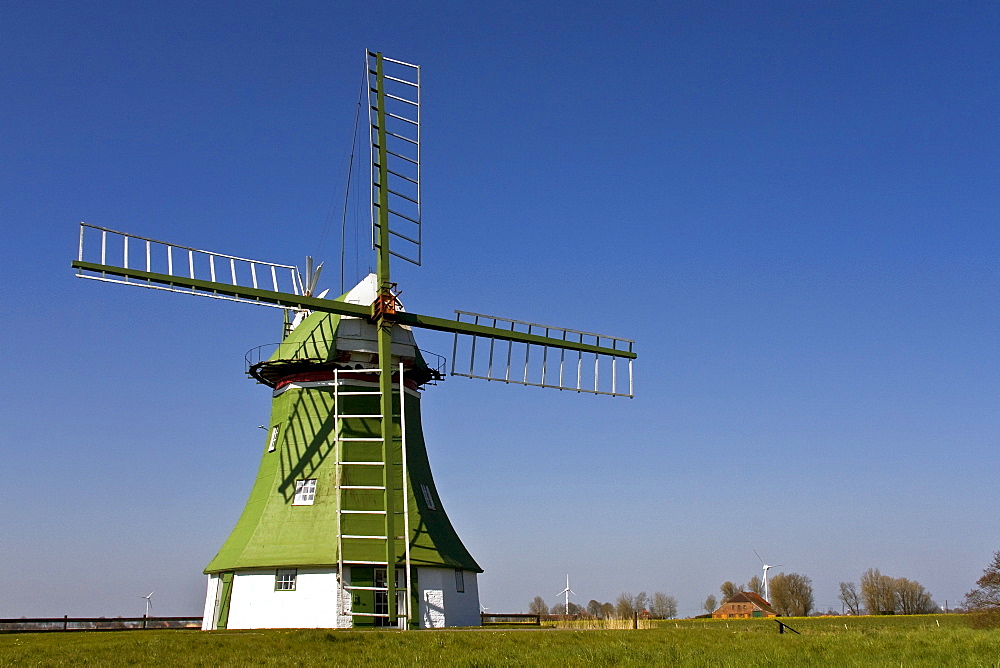 The Erdhollaender, an historic Dutch windmill near Wittmund, East Friesland, Lower Saxony, Germany, Europe