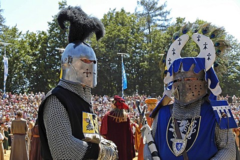 Knights in mediaeval medieval costume, knight festival Kaltenberger Ritterspiele, Kaltenberg, Upper Bavaria, Germany