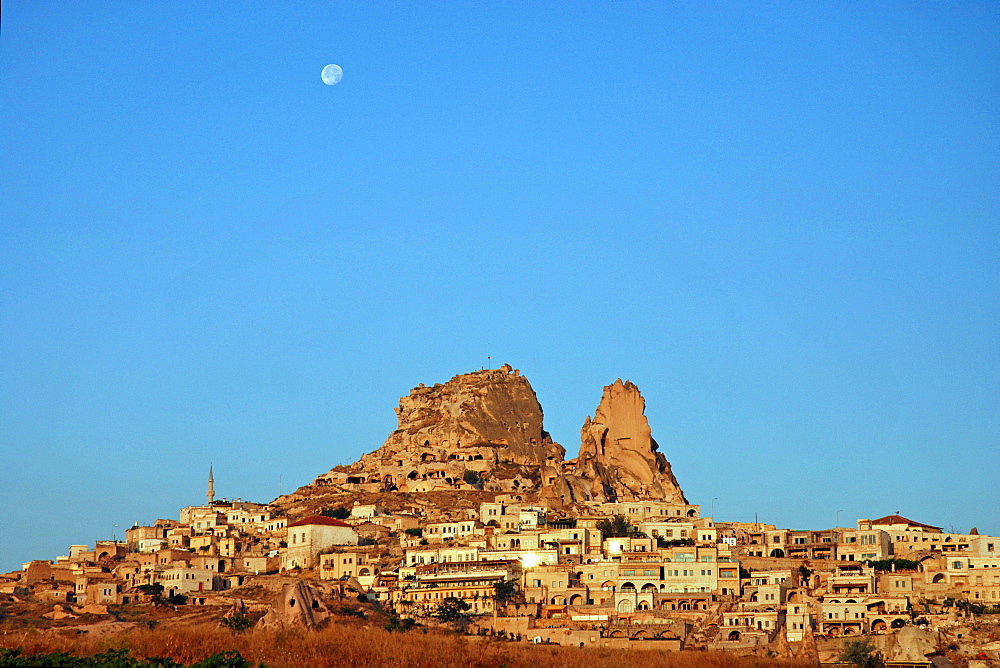 Full moon over Uchisar, Cappadocia, Turkey