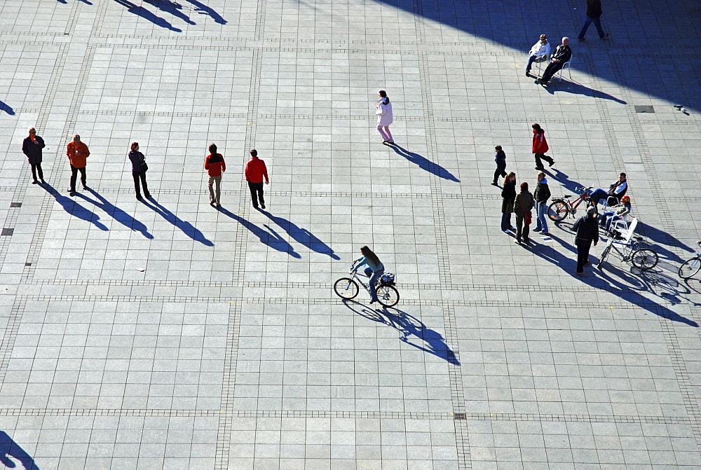 Pedestrians with shadows from the birdÂ¥s view, Ulm, Baden-Wuerttemberg, Germany