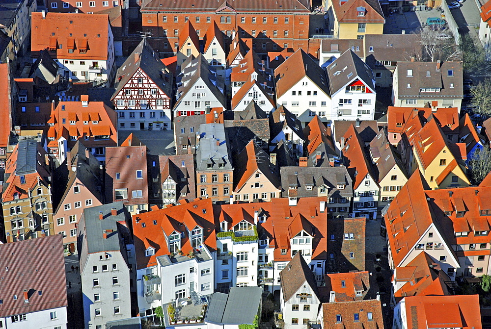 View from the cathedrale onto the old part of town, Ulm, Baden-Wuerttemberg, Deutschland