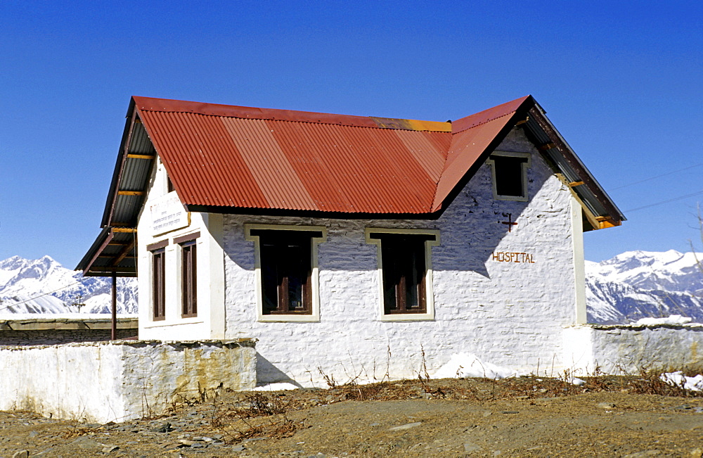 Small hospital in the pilgrimage town of Muktinath, Himalayas, Nepal, Asia