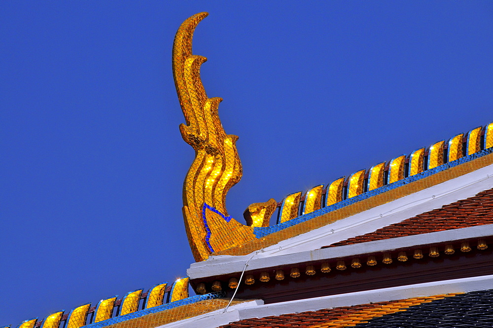 Roof detail: Chofah (Sky Tassell) at Phra Mondhop (library) in Wat Phra Kaeo (Temple of the Emerald Buddha) Grand Palace, Bangkok, Thailand, Southeast Asia, Asia