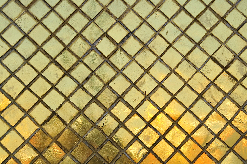 Golden mosaal ic tiles, Golden Chedi (Phra Sri Ratana) in Wat Phra Kaeo Grand Palace (Temple of the Emerald Buddha), Bangkok, Thailand, Southeast Asia, Asia