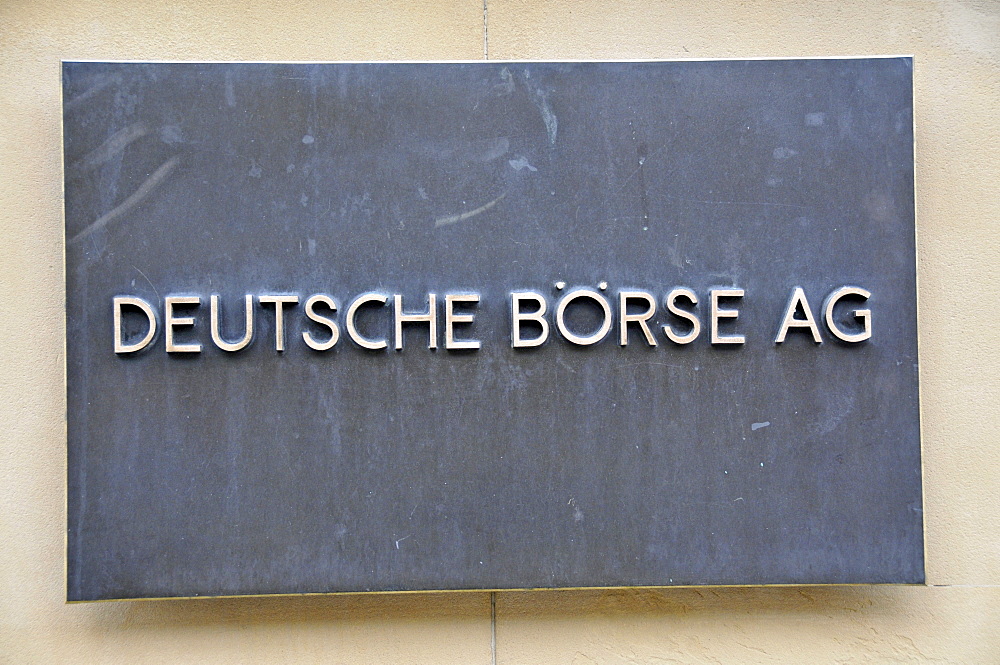 Metal sign, Deutsche Boerse AG or German Stock Exchange, Frankfurt, Hesse, Germany, Europe