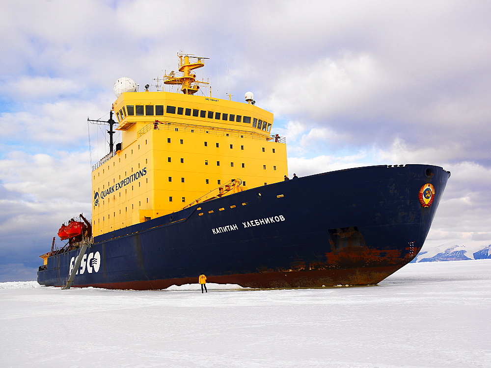 Icebreaker Kapitan Khlebnikov in lake ice off Ross Island, Antarctica