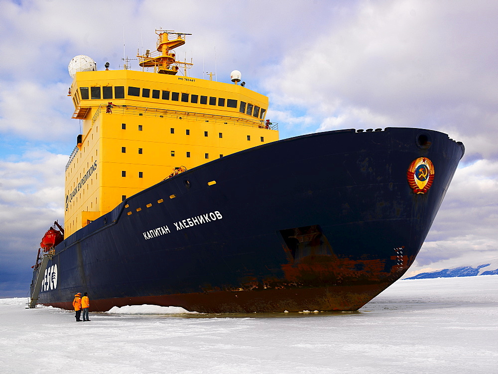 Icebreaker Kapitan Khlebnikov in lake ice off Ross Island, Antarctica