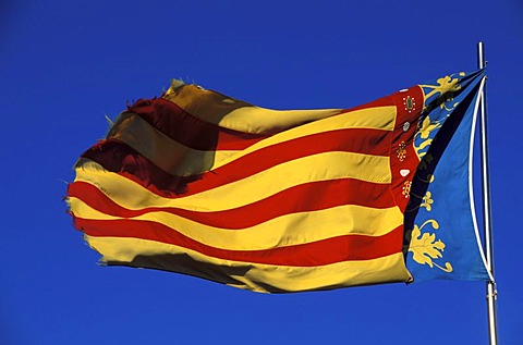 Valencian flag in the wind , Valencia , Spain, Europe