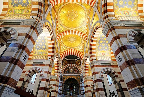 Basilica Notre dame de la Garde, arches, mosaik, Marseille, Provence-Alpes-Cote d'Azur, France