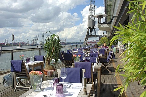 Terrace, Restaurant Au Quai at the Elbe river, Altona, Hamburg, Germany