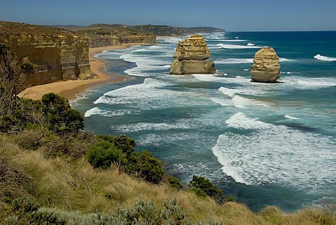 Great Ocean Road, cliffs and coastal landscape next to the Twelve Apostles, Southern Ocean, Victoria, Australia