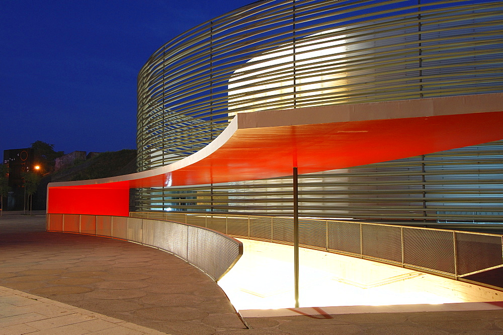 Congress palace Manuel Rojas built by Spanish architects Jose Selgas and Lucia Cano. The inner cube of the building is made of plexiglass pipes. Badajoz, Extremadura, Spain.