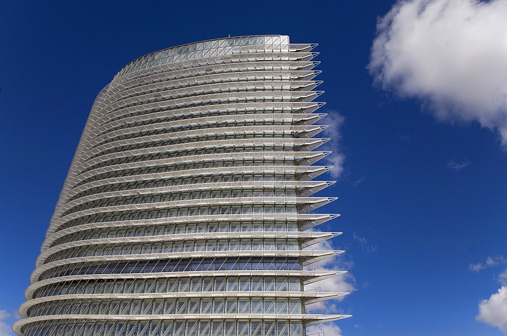 Torre del Agua or Water Tower, designed by architect Enrique de Teresa for Expo 2008 in Saragossa or Zaragoza, Aragon, Spain, Europe