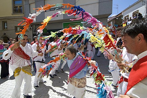 Danza de Arcos, Dance Beneath the Arches, fishermen and locals with down syndrome at the Fiesta del Virgen del Carmen, held on July 15 every year in Camarinas, La Coruna, Galicia, Spain, Europe