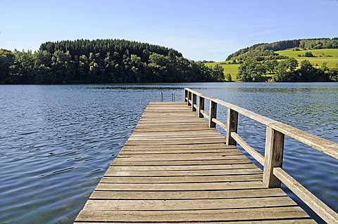 Jetty, Hunswinkel, Listertalsperre dam, reservoir, Olpe, Ebbegebirge nature park, Sauerland, North Rhine-Westphalia, Germany, Europe, PublicGround