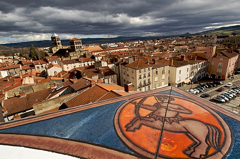 Overlooking Issoire with the Romanesque church of St. Austremoine, Auvergne, France, Europe