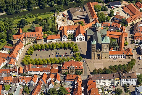 Aerial view, Gymnasium Carolinum, St. Peter's Cathedral, Osnabrueck, Lower Saxony, Germany, Europe