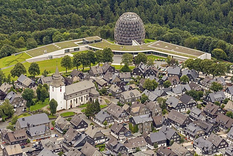 Aerial view, historic district, city centre, Parish Church of St. Jakobus, Winterberg, Sauerland region, North Rhine-Westphalia, Germany, Europe