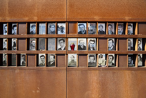 Pictures of victims of the Wall, Berlin Wall Memorial, Bernauer Strasse street, Mitte quarter, Berlin, Germany, Europe