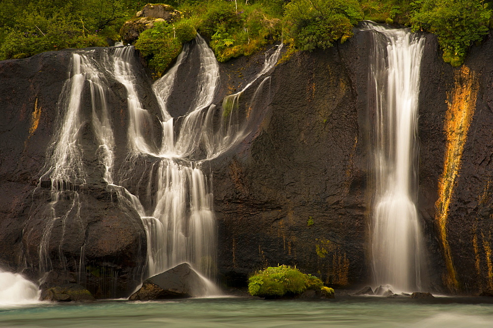 Waterfalls of Hraunfossar on the Hvita River, Vesturland, West Iceland, Iceland, Europe