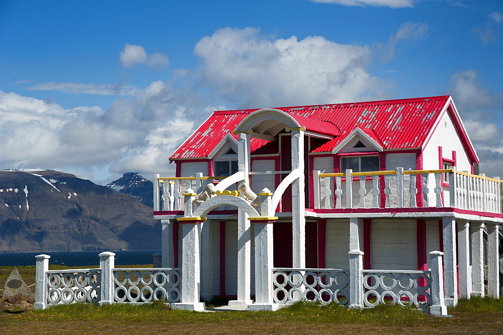 House built by Samuel Jonsson, village of Selardalur, Arnarfjoerdur fjord, Westfjords, Iceland, Europe