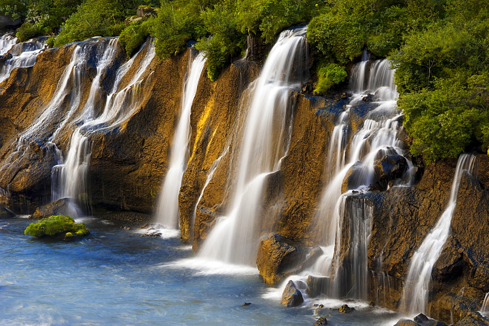 Hraunfossar waterfalls on Hvita river, Vesturland, western Iceland, Iceland, Europe