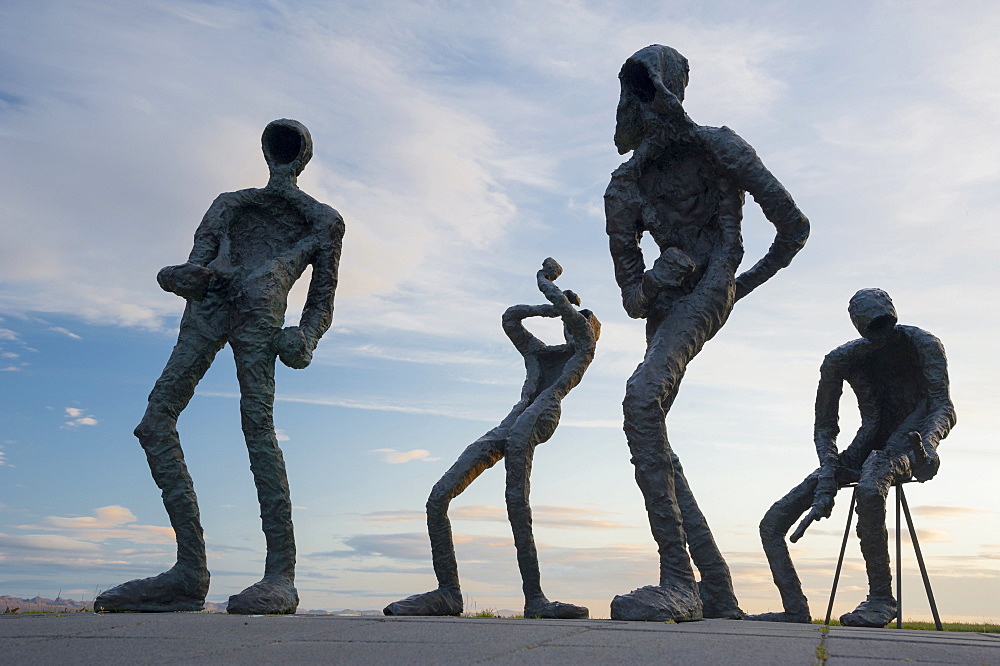 Dansleikur, sculpture with dancers by Torbjorg Palsdottir at the Perlan building, Reykjavik, Iceland, Europe