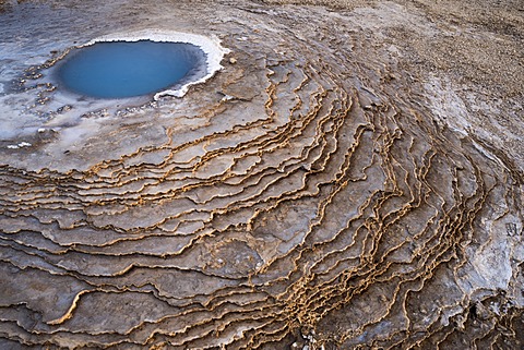 Hot spring, sinter terraces, Hveravellir high-temperature or geothermal region, Highlands, Iceland, Europe