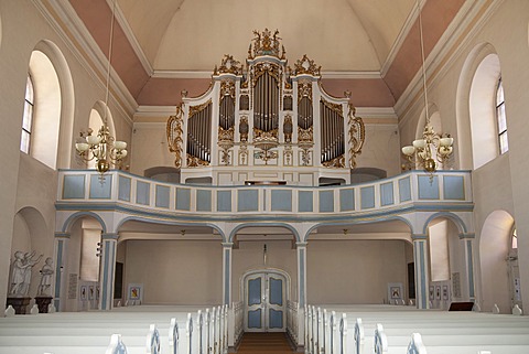 Interior view with the organ, Protestant Church, Bad Arolsen, Waldecker Land region, Hesse, Germany, Europe