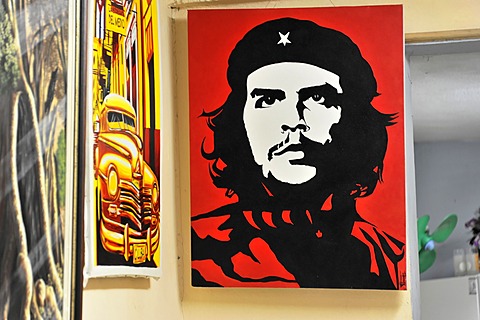 Picture of Ernesto "ChâˆšÂ©" Guevara, picture sale, poster, oil paintings, gallery, town centre of Havana, Centro Habana, Cuba, Greater Antilles, Caribbean, Central America, America