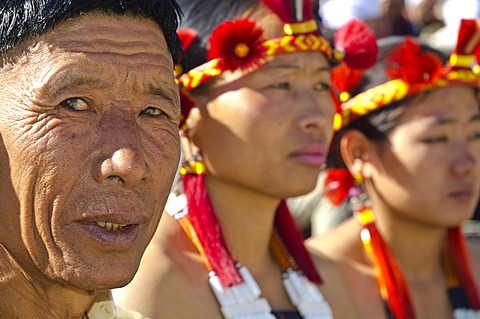 Members of the Samdom tribe at the annual Hornbill Festival, Kohima, Nagaland, India, Asia