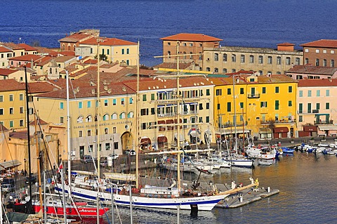 Polish sailing ship in the port of Portoferraio, Elba, Tuscany, Italy, Europe