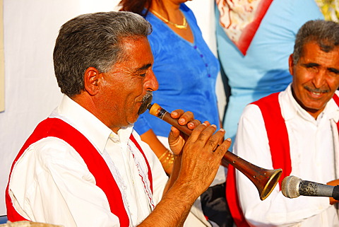 Man playing Nay, wind instrument, traditional Arabian music, Hammamet, Tunisia, Northern Africa