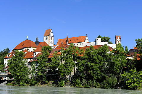 St. Mang's Abbey on the Lech river, Fuessen, Ostallgaeu district, Allgaeu, Swabia, Bavaria, Germany, Europe