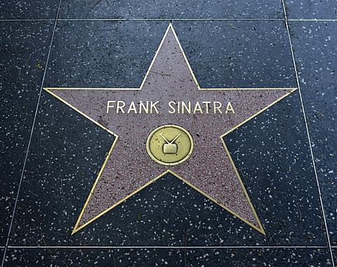 Terrazzo star for the singer actor and entertainer Frank Sinatra, television category, Walk of Fame, Hollywood Boulevard, Hollywood, Los Angeles, California, United States of America, USA, PublicGround