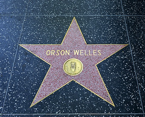 Terrazzo star for the artist Orson Welles, radio category, Walk of Fame, Hollywood Boulevard, Hollywood, Los Angeles, California, United States of America, USA, PublicGround