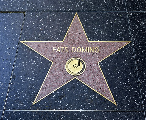 Terrazzo star for the musician Fats Domino, music category, Walk of Fame, Hollywood Boulevard, Hollywood, Los Angeles, California, United States of America, USA, PublicGround