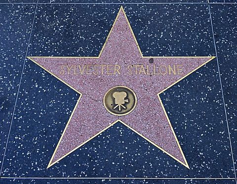 Terrazzo star for the actor Sylvester Stallone, film category, Walk of Fame, Hollywood Boulevard, Hollywood, Los Angeles, California, United States of America, USA, PublicGround