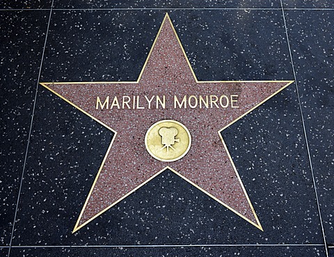 Terrazzo star for actress Marilyn Monroe, film category, Walk of Fame, Hollywood Boulevard, Hollywood, Los Angeles, California, United States of America, USA, PublicGround