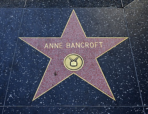 Terrazzo star for the artist Anne Bancroft, television category, Walk of Fame, Hollywood Boulevard, Hollywood, Los Angeles, California, United States of America, USA, PublicGround