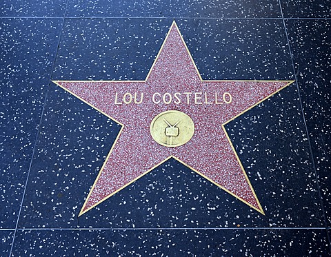 Terrazzo star for the artist Lou Costello, television category, Walk of Fame, Hollywood Boulevard, Hollywood, Los Angeles, California, United States of America, USA, PublicGround