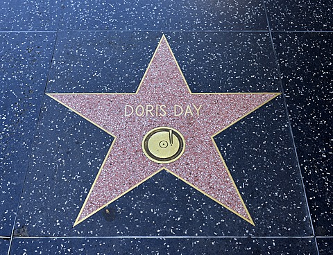 Terrazzo star for the artist Doris Day, music category, Walk of Fame, Hollywood Boulevard, Hollywood, Los Angeles, California, United States of America, USA, PublicGround