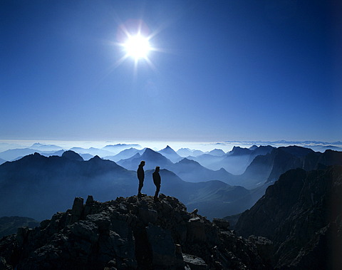 Birkkarspitze, alpinists, backlight, Karwendel, Tyrol, Austria