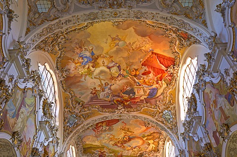 Ornate ceiling, St. John the Baptist abbey church, Steingaden, Upper Bavaria, Bavaria, Germany, Europe