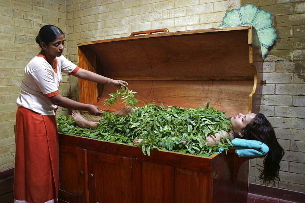 Siddhalepa Ayurveda Resort, body steam bath with fresh ayurvedic herbs, Lka, Sri Lanka