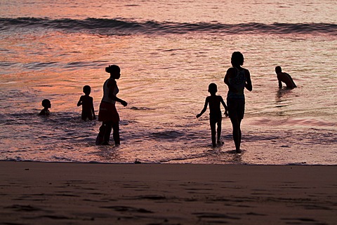 Creoles at the beach, Anse Takamaka, Mahe, Seychelles, Africa, Indian Ocean