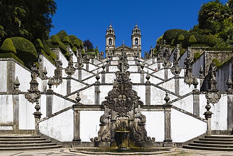 Igreja do Bom Jesus with Fonte das Cinco Chagas, Escadorio dos Cinco Sentidos, Staircase of Five Senses, Santuario do Bom Jesus do Monte, Good Jesus of the Mount sanctuary, Tenoes, Braga, Cavado, Norte, Portugal, Europe