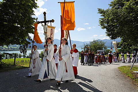 Feast of Corpus Christi procession in Gmund at Tegernsee lake, Upper Bavaria Germany